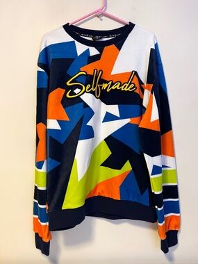 Switch Remarkable "Self Made" Velour Crewneck Sweatshirt Blue Orange Mens XL